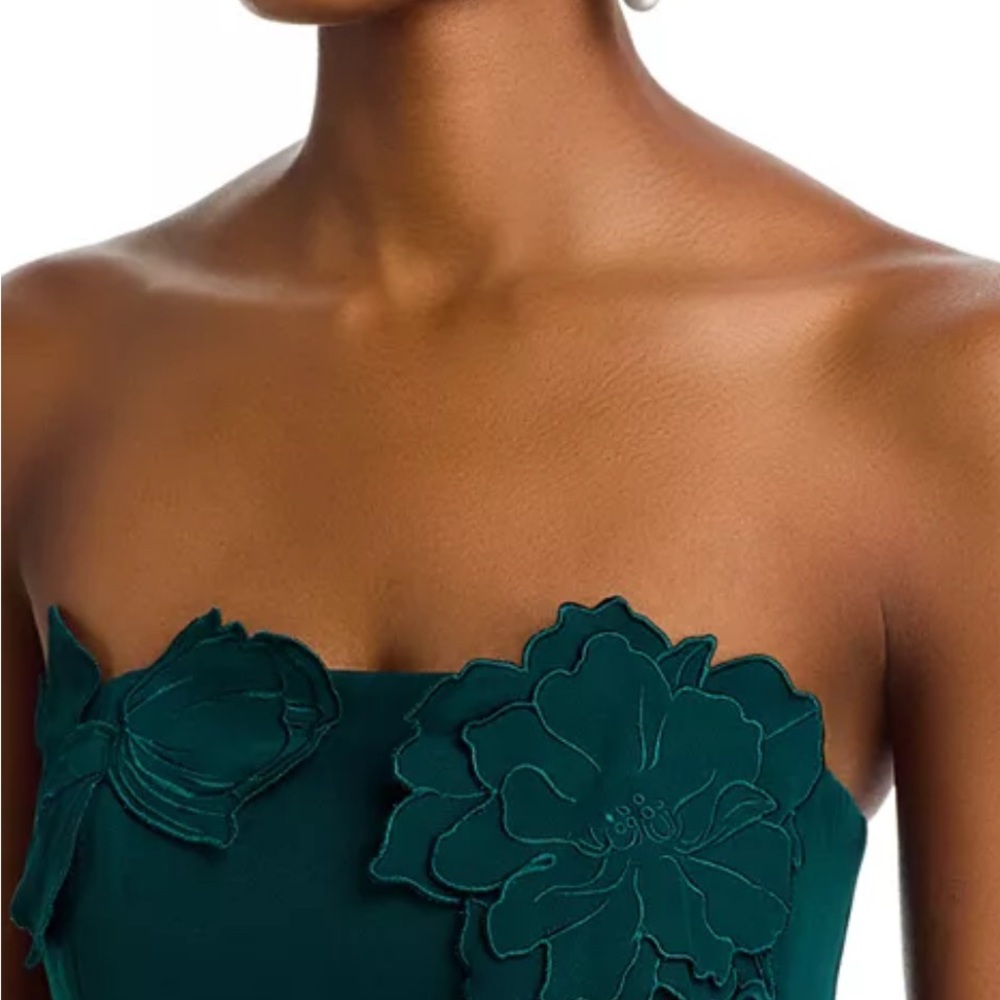 Strapless Teal Floral-Appliqué Midi Dress - Picture 3 of 4